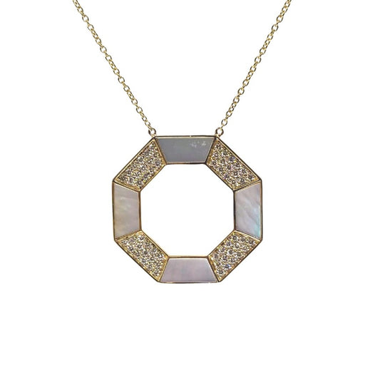 Yellow Gold Mother of Pearl Octagon Necklace
