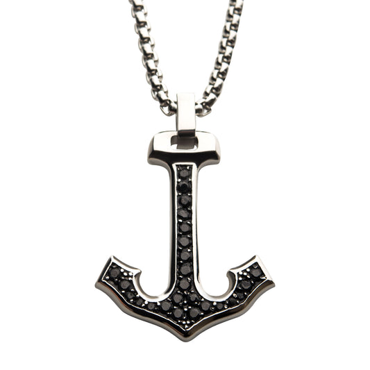 White Polished Stainless Steel Anchor Necklace