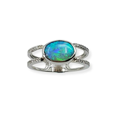 White Gold Opal and Diamond Ring