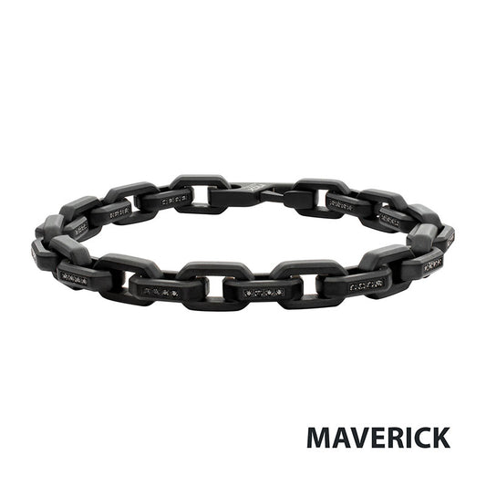 Matte Black Steel Faceted Interlock Chain Bracelet