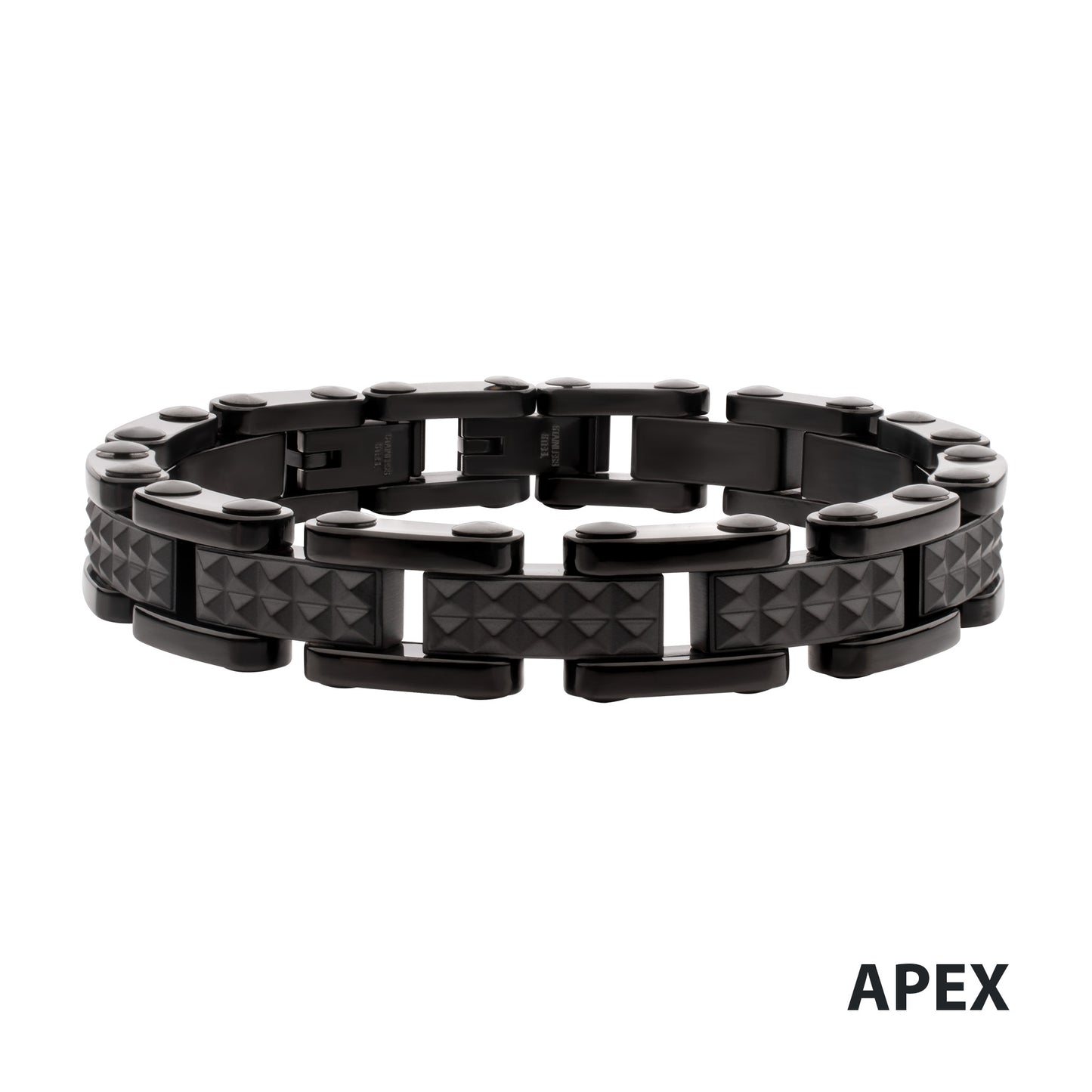 Black Steel Pyramid Stud Link Bracelet
