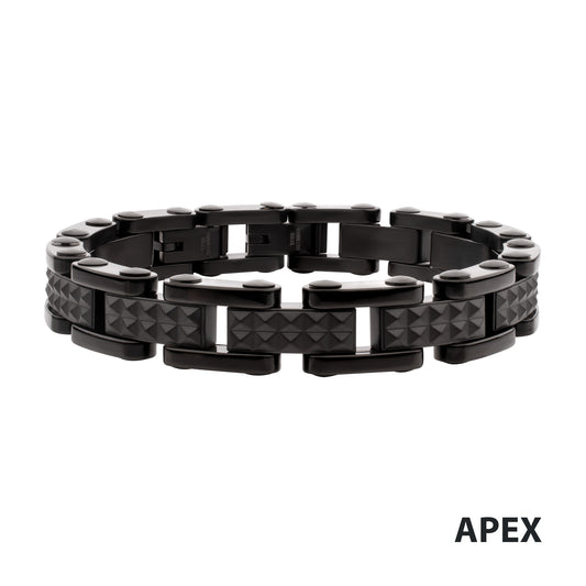 Black Steel Pyramid Stud Link Bracelet