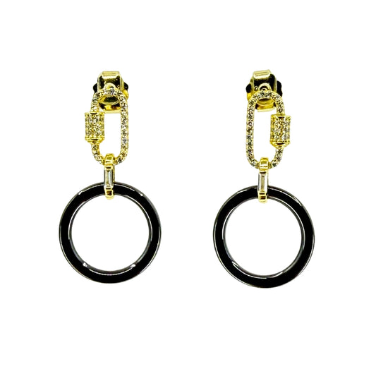 Black Circle Cz Carabiner Dangle Earrings