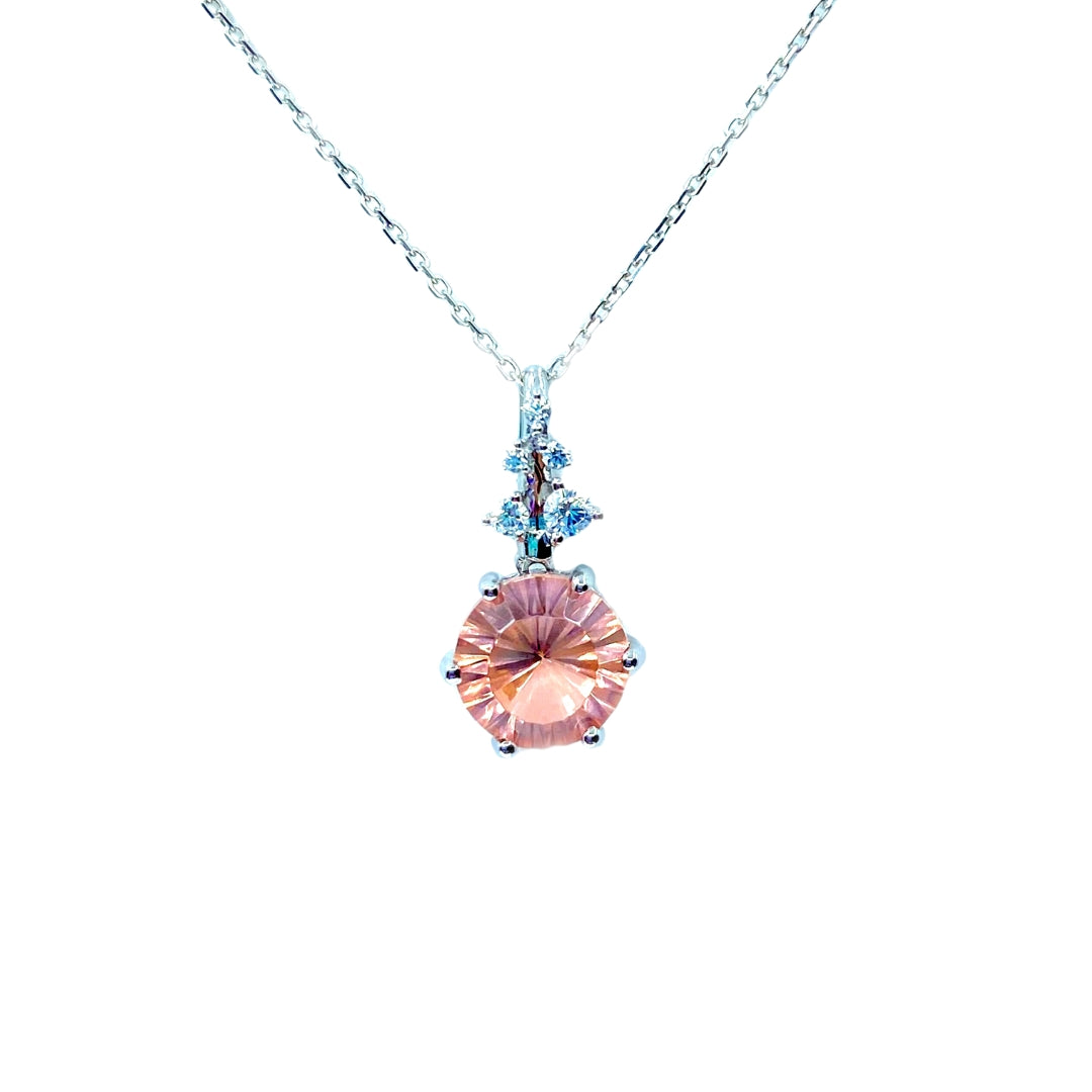 White Sterling Silver Fantasy Cut Peach Sapphire Pendant