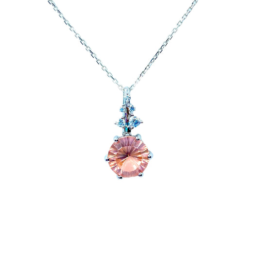 White Sterling Silver Fantasy Cut Peach Sapphire Pendant