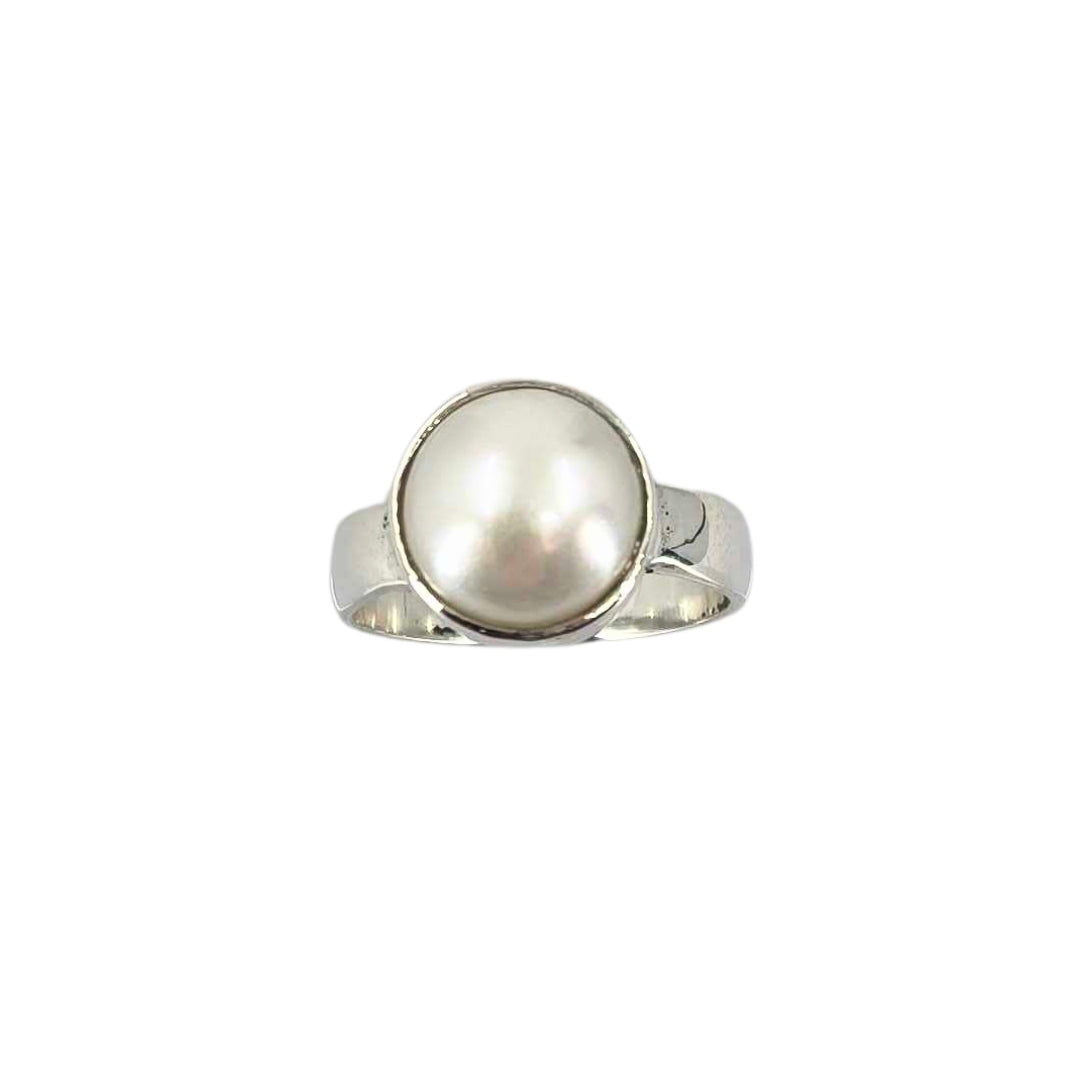 Bezel Set Pearl Sterling Silver Ring
