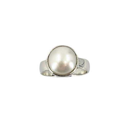 Bezel Set Pearl Sterling Silver Ring