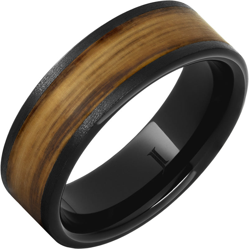 Black Ceramic Wedding Band with 5MM Rye Barrel Inlay