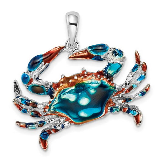 White Sterling Silver Enameled Blue Crab Charm