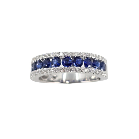 White Gold Round Sapphire and Diamond Band