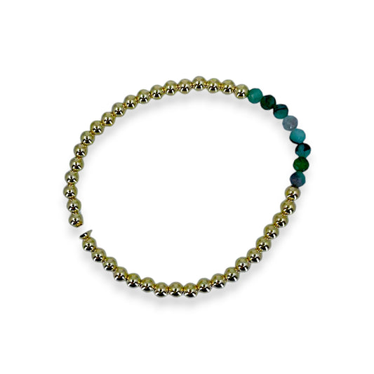 Gold Filled Beaded Bracelet with Emerald Bar