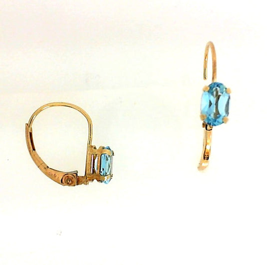 Yellow Gold Oval Blue Leverback Earrings