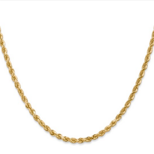 Yellow Gold 22 Inch Diamond Cut Rope Necklace