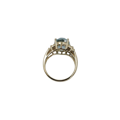 Yellow Gold Oval Aqua and Diamond Ring