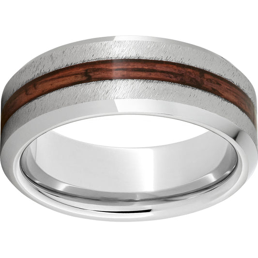 Serinium Beveled Edge Wedding Band with 2MM Cabernet Barrel Inlay