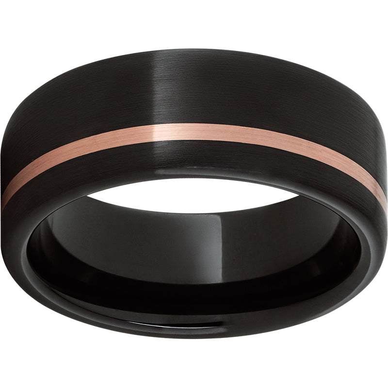 Black Ceramic and Rose Gold Off Center Pipe Cut Wedding Band