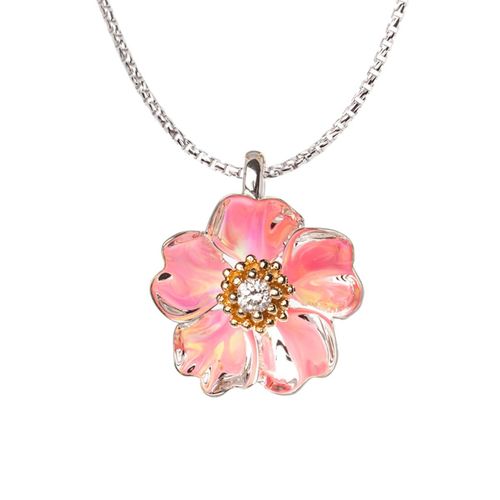 Two Tone Silver and Gold Cherry Blossom Flower Pendant