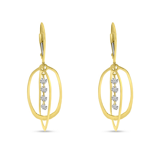 Yellow gold drop earrings with descending dashing diamonds.