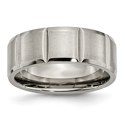 White Titanium Carved Wedding Band