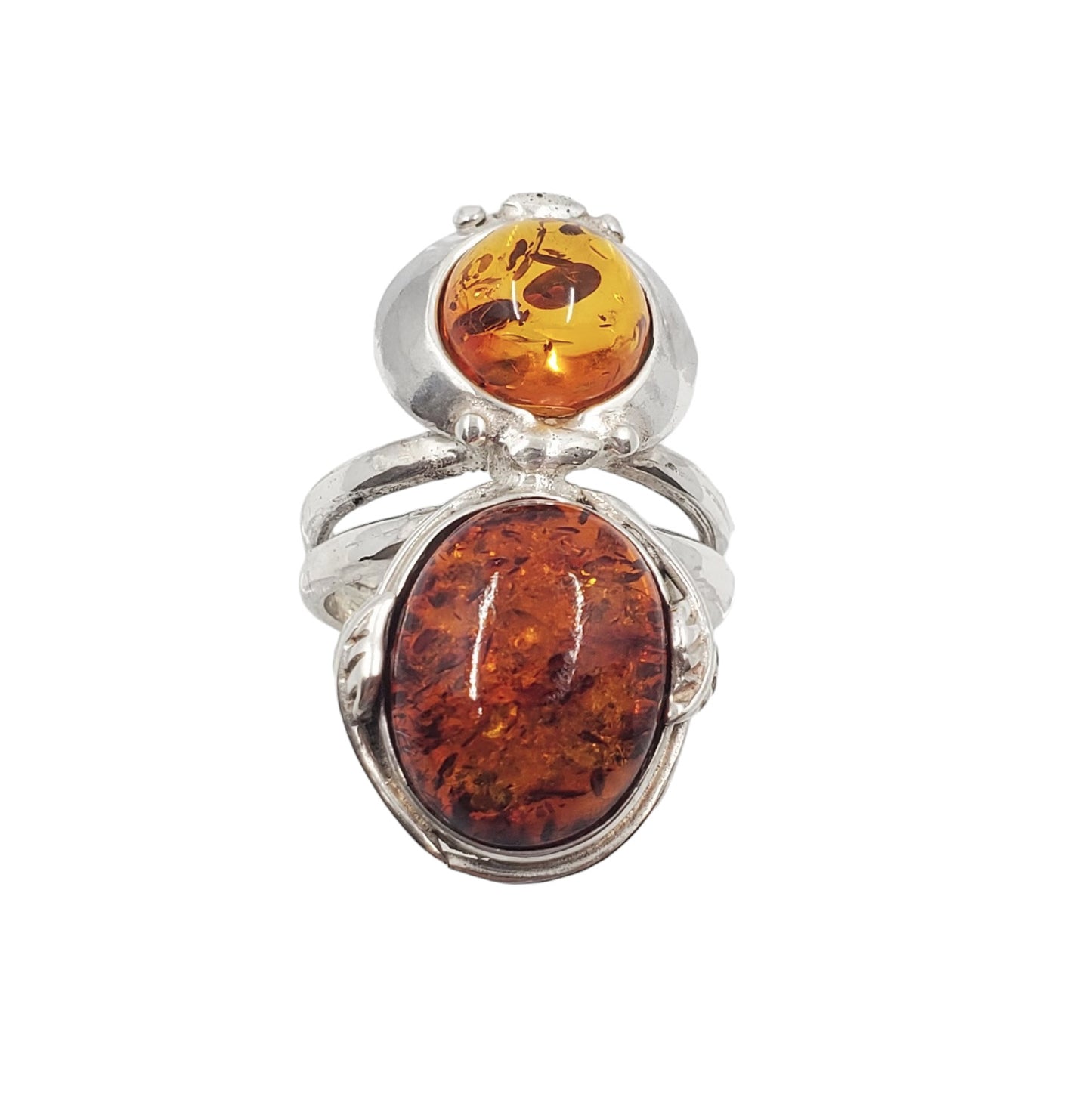 Vintage Sterling Silver Fashion Ring with Two Amber Stones