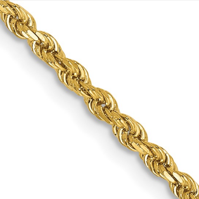 Yellow Gold 22 Inch Diamond Cut Rope Necklace