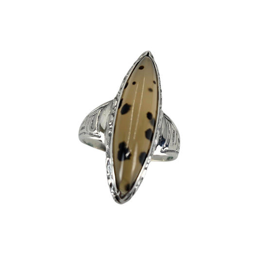 Sterling Silver Marquise Moss Agate Ring