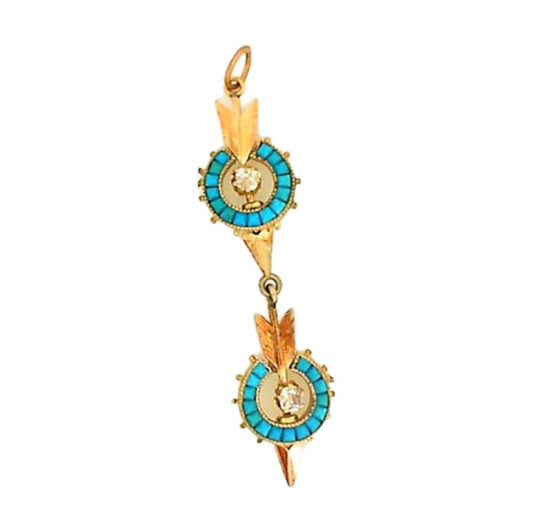 Vintage Rose Gold Turquoise and Diamond Arrow Pendant