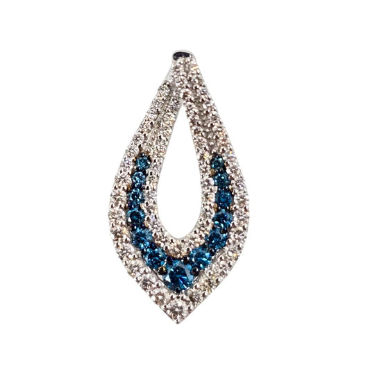 White Gold Blue Diamond Teardrop Pendant