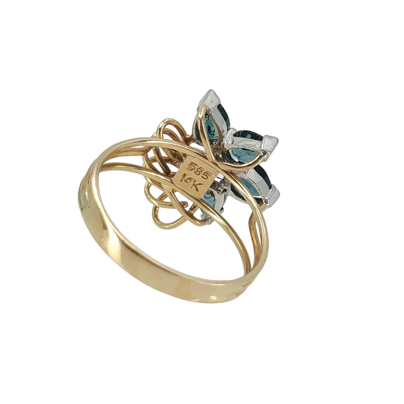 Two Tone Gold Teal Sapphire and Diamond Ring