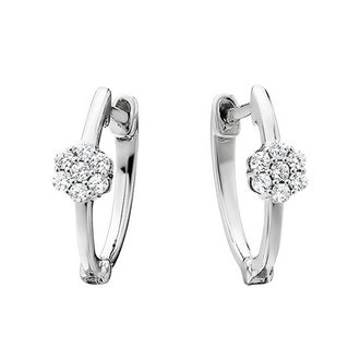 White gold hoop earrings with a diamond cluster.