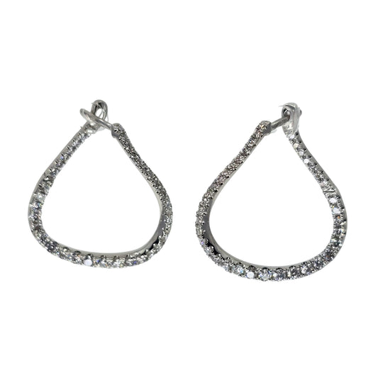Diamond hoop earrings with a flat twisted design crafted from white gold.