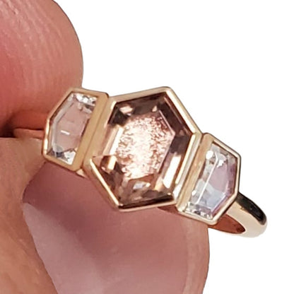 Rose Gold Sunstone and Moonstone Ring