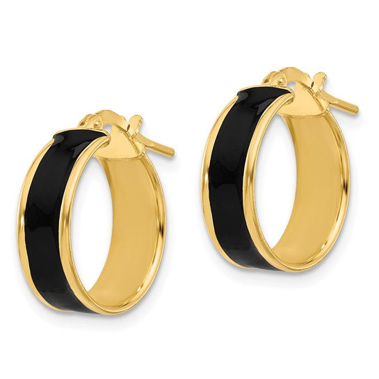 Sterling Silver Black Enamel Round Hoops