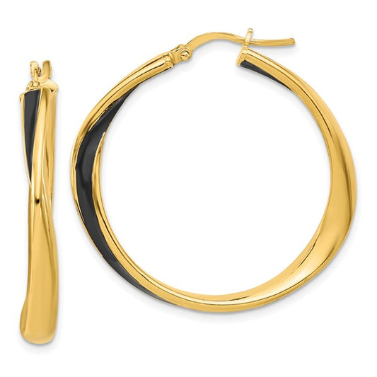 Gold-Tone Sterling Silver Black Enamel Hoops