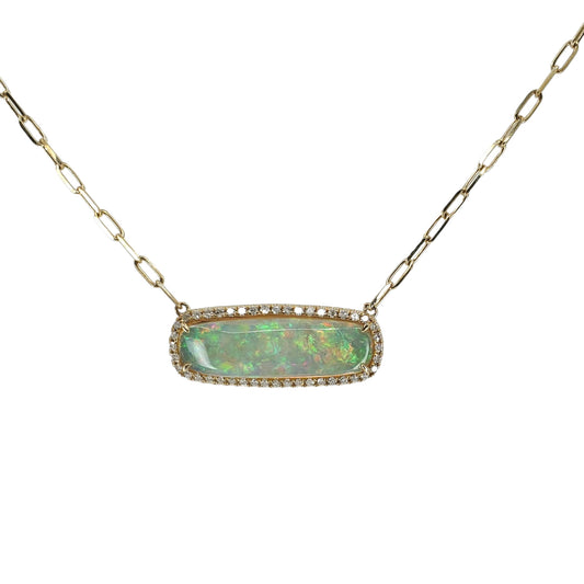 Yellow Gold East to West Oval Opal Necklace