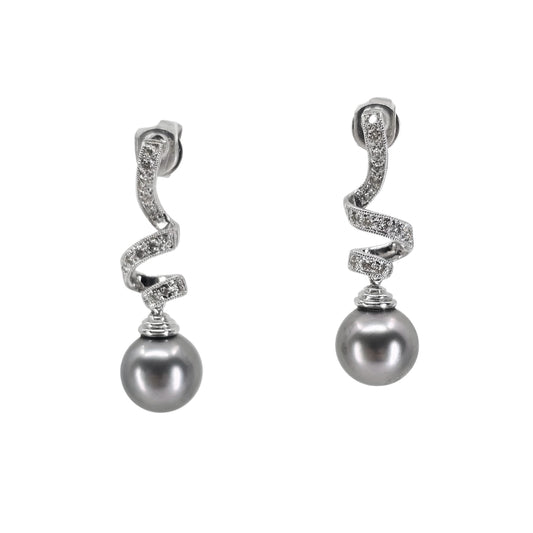 Black Pearl Spiral Drop Earrings