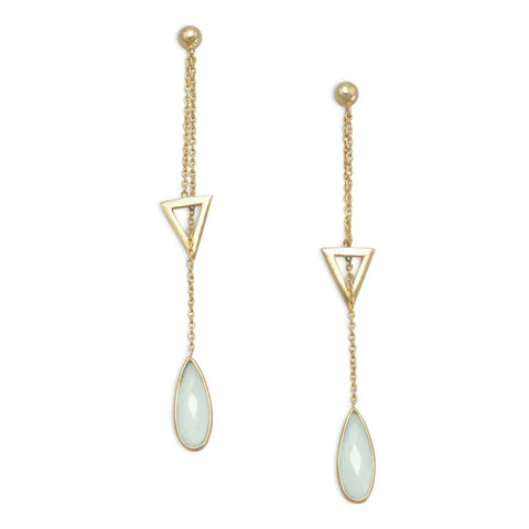 Yellow Sterling Silver Lariat Earring With Seafoam Chalcedony