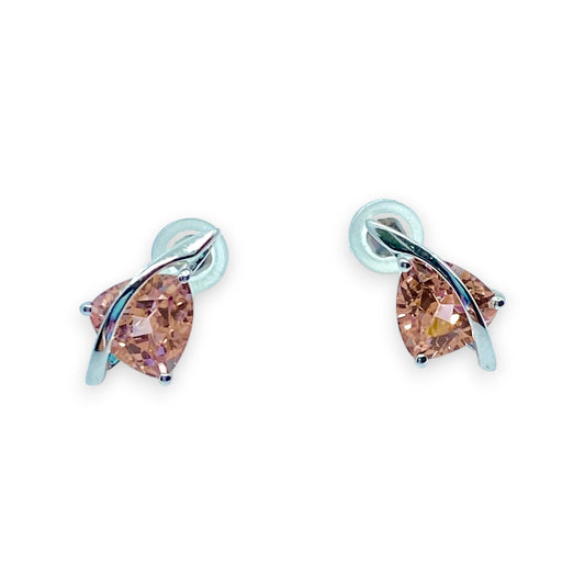 White Sterling Silver Stud Earring With Peach Sapphire