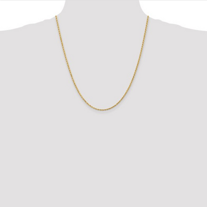 Yellow Gold 22 Inch Diamond Cut Rope Necklace