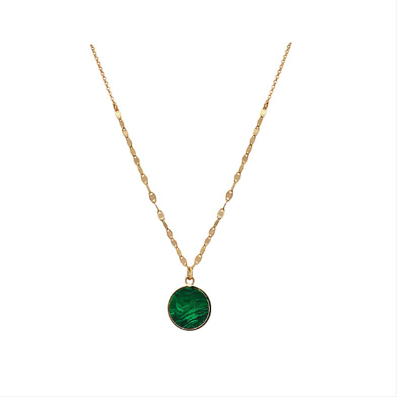 Yellow Gold over Sterling Silver Round Malachite Pendant