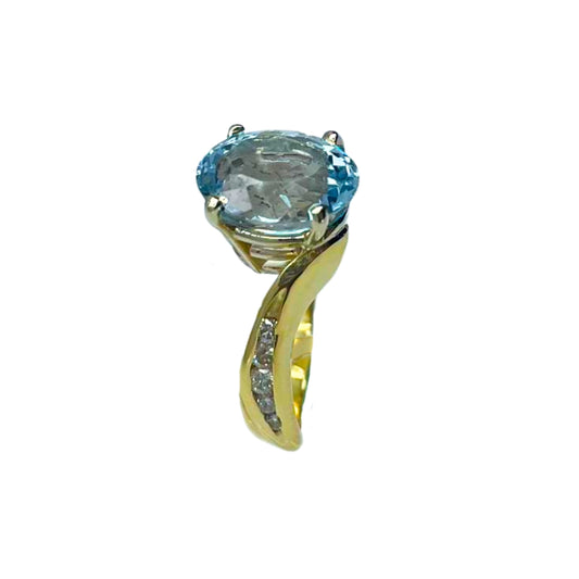 Two Tone Oval Aqua Fashion Ring