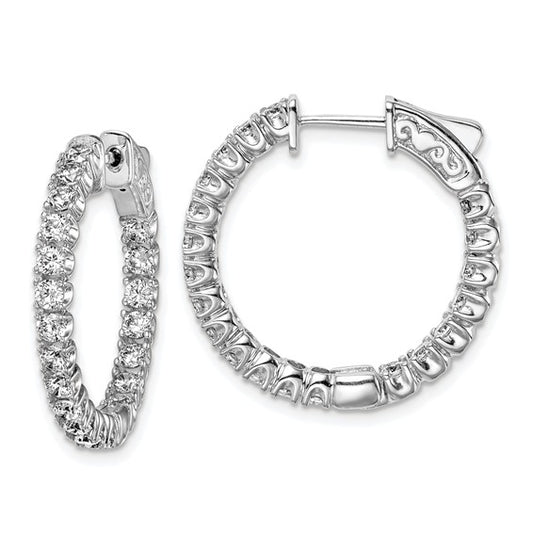 White Sterling Silver Medium CZ In & Out Hoop Earring