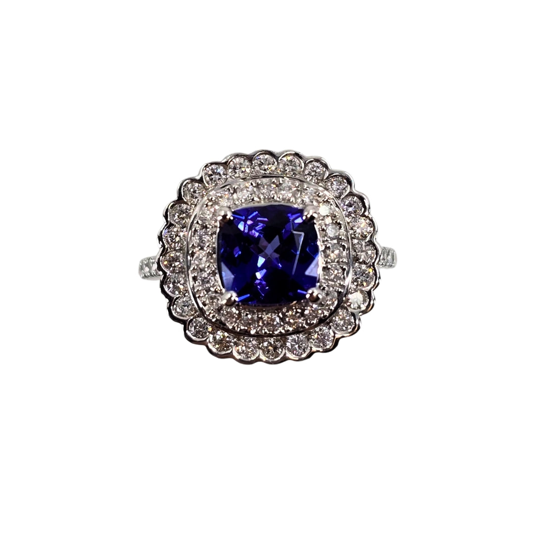White Gold Cushion Cut Tanzanite Ring
