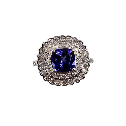 White Gold Cushion Cut Tanzanite Ring