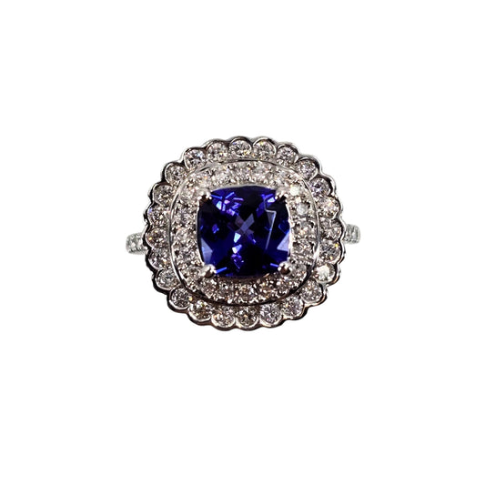 White Gold Cushion Cut Tanzanite Ring