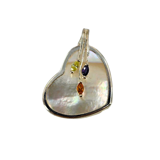 Heart Mother of Pearl Pendant with Multi-Color Crystals