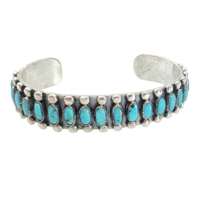 J M Begay Native American Sterling Silver and Turquoise Cuff Bracelet