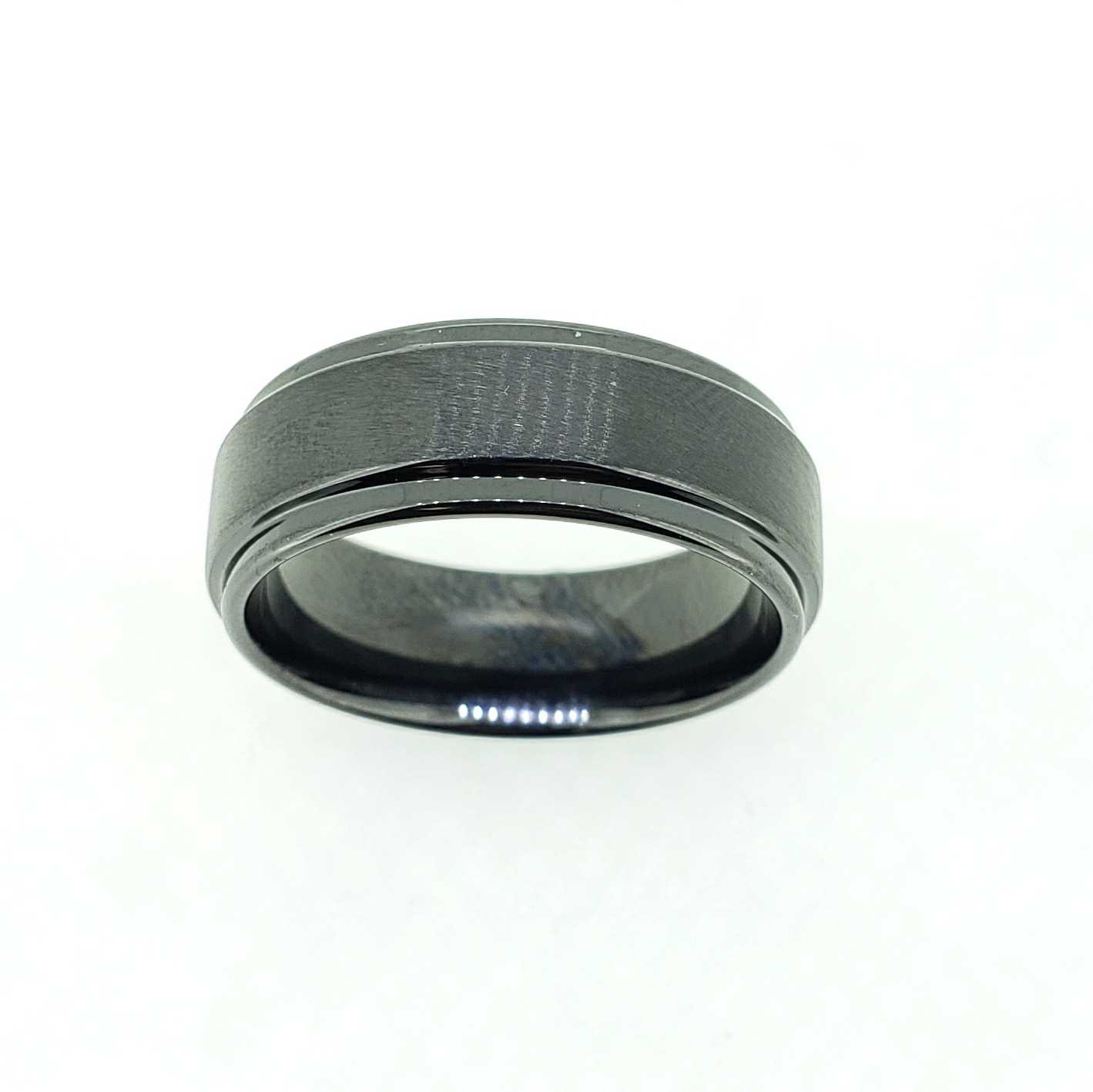 Black Ceramic Step Side Wedding Band