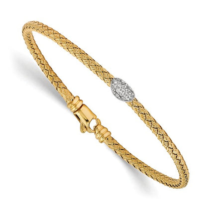 Gold Tone Sterling Silver Cz Woven Bracelet