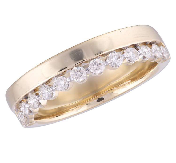 Yellow Gold Two Row Round Diamond Wedding Band